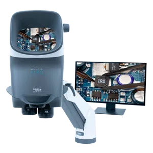Mantis-PIXO-stereo-microscope-PCB-monitor-2-598×582-1 Mantis stereo microscope with PCB inspection display